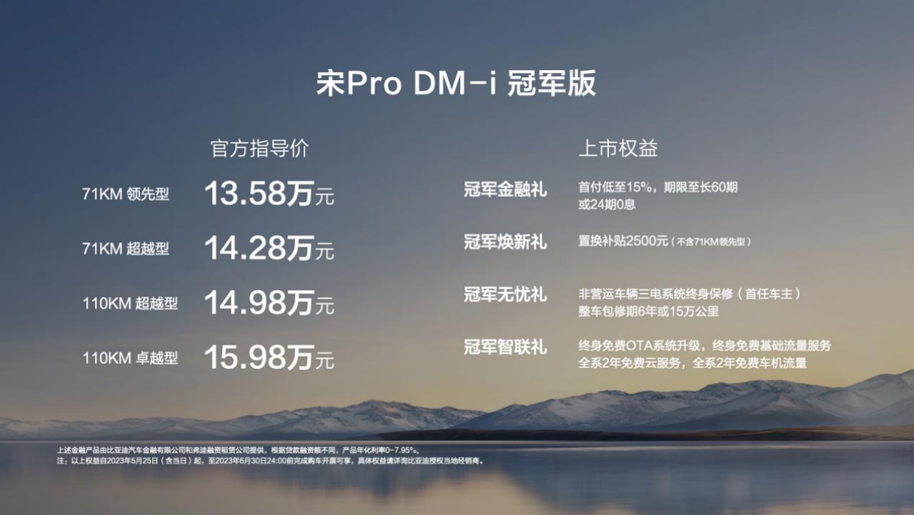 油电同价，颠覆燃油！宋Pro DM-i冠军版71KM起步，13.58万元起！