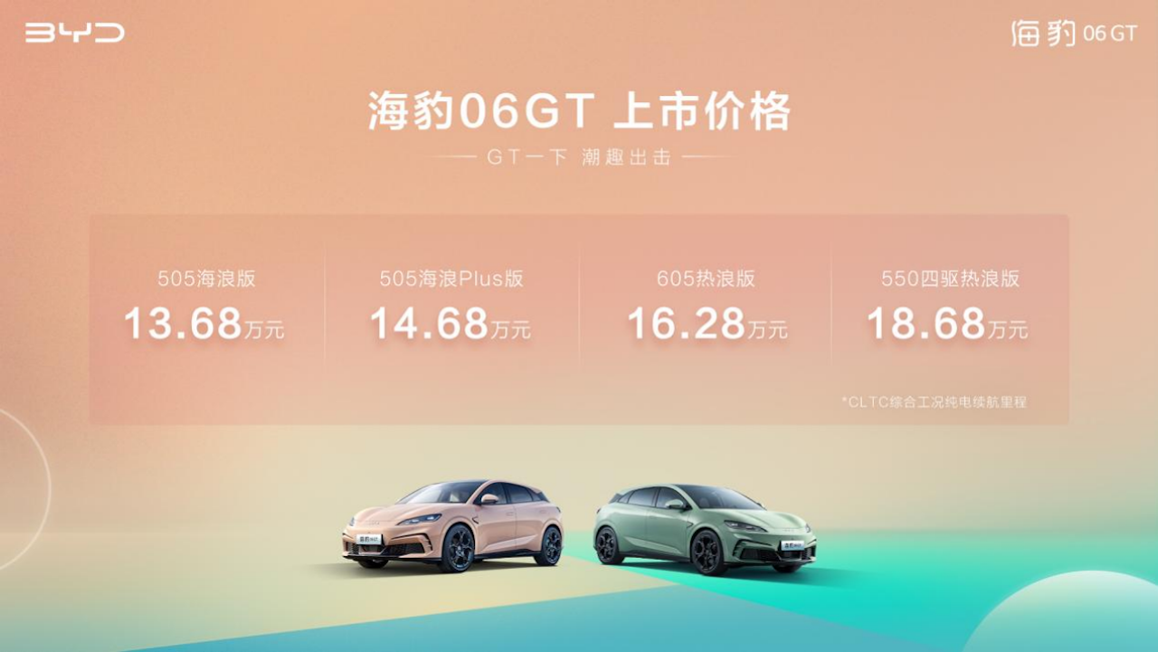 年轻人第一台GT正式解锁，比亚迪海豹06GT上市13.68万元起